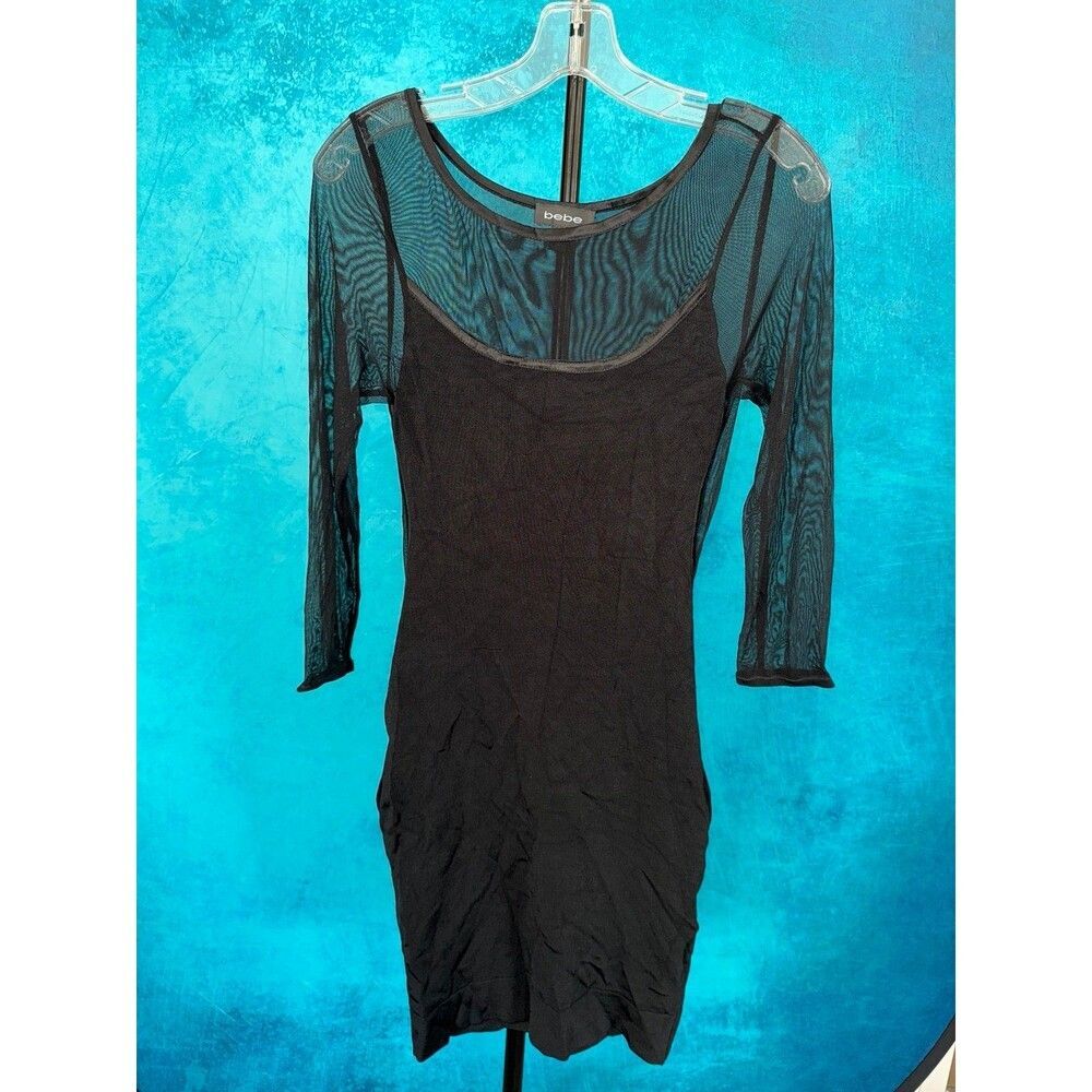 bebe Y2K Black Mesh Illusion Bodycon Dress Size S